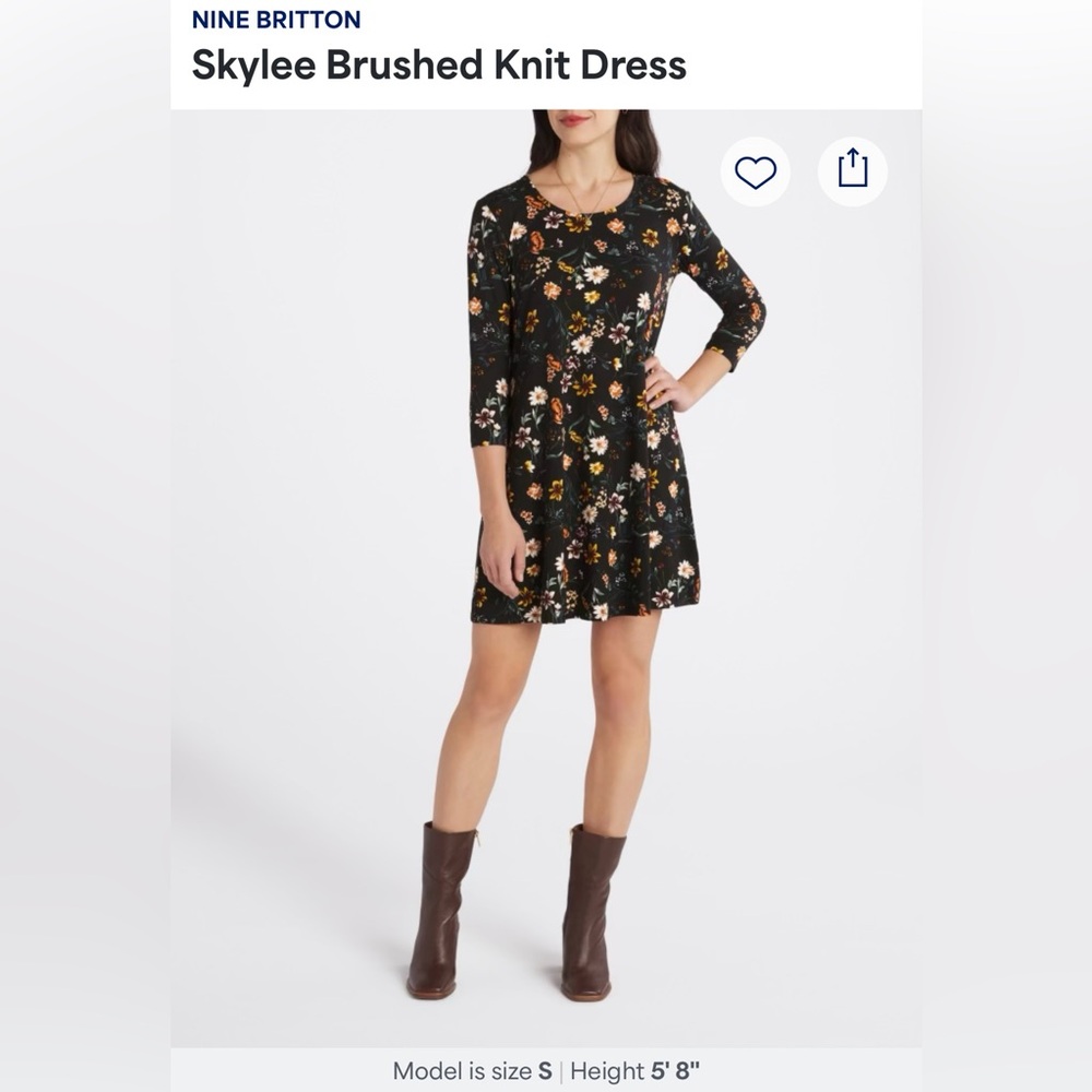 NWT Nine Britton Black and Yellow Fit and Flare Dress with Crew Neck